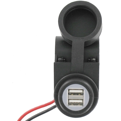 OXFORD Dual USB contactdoos stuur 12V (output 5V/2A), Stroomvoorziening voor de moto, met 10A zekering 1m20